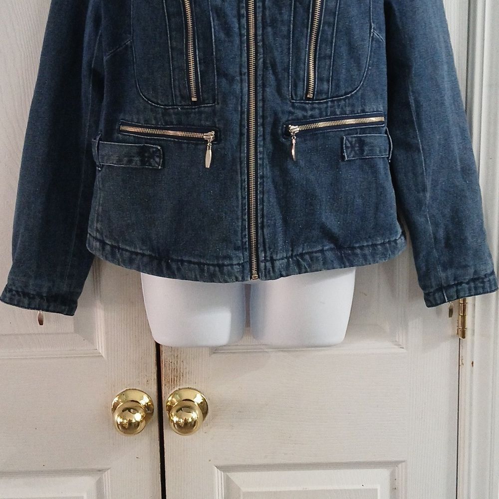 Faded Glory Outwear vintage winter denim jean jacket wide collar 90's Sz S NWOT - Picture 4 of 10